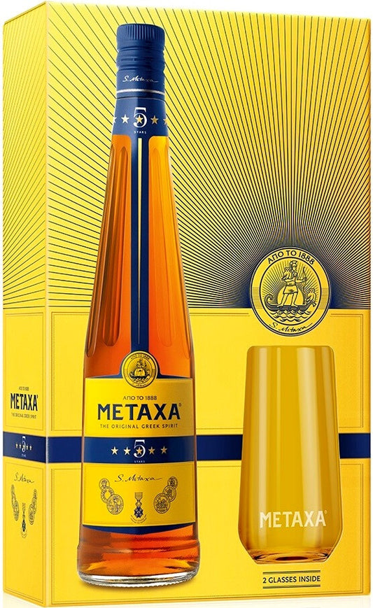 METAXA 5 STARS BRANDY +1 GLASS FREE 70CL