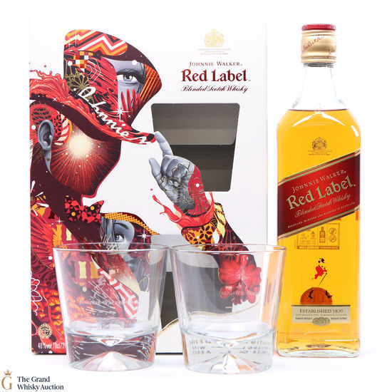 JOHNNIE WALKER RED LABEL + 2 GLASSES BLENDED WHISKY 70CL