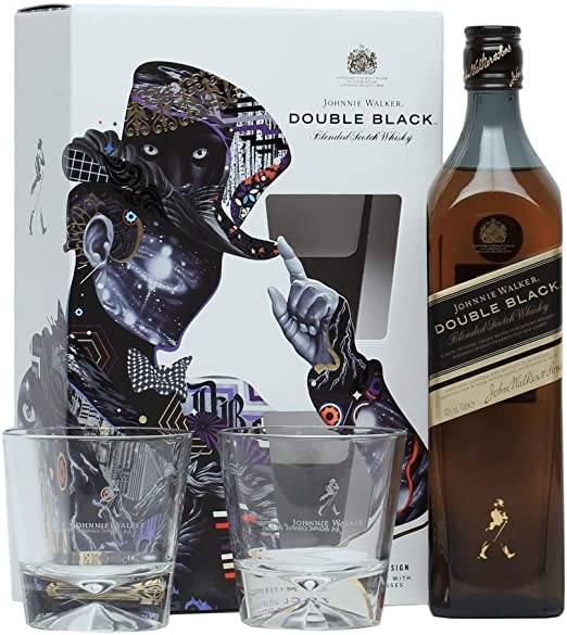 JOHNNIE WALKER DOUBLE BLACK + 2 GLASSES BLENDED WHISKY 70CL