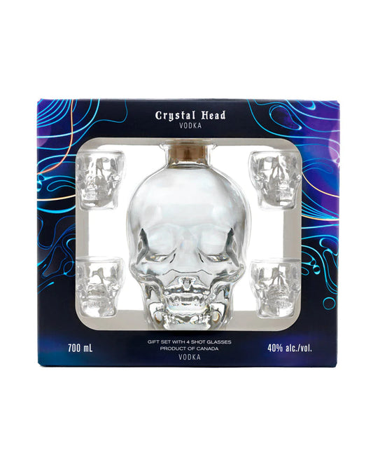 CRYSTAL HEAD VODKA + 4 SHOT GLASS GIFT SET 70CL